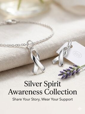 Sterling Silver Awareness Ribbon Charm For Bracelet Or Necklace